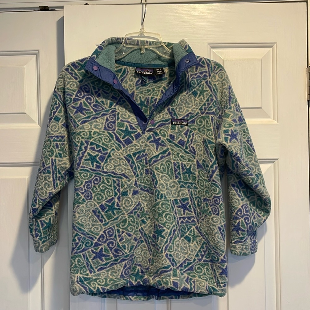 Patagonia Kids' Pullover Fleece - Teal & Purple Pattern